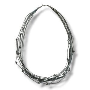 Vintage Silver Tone Multistrand Necklace Liquid Silver Style Beaded Necklace